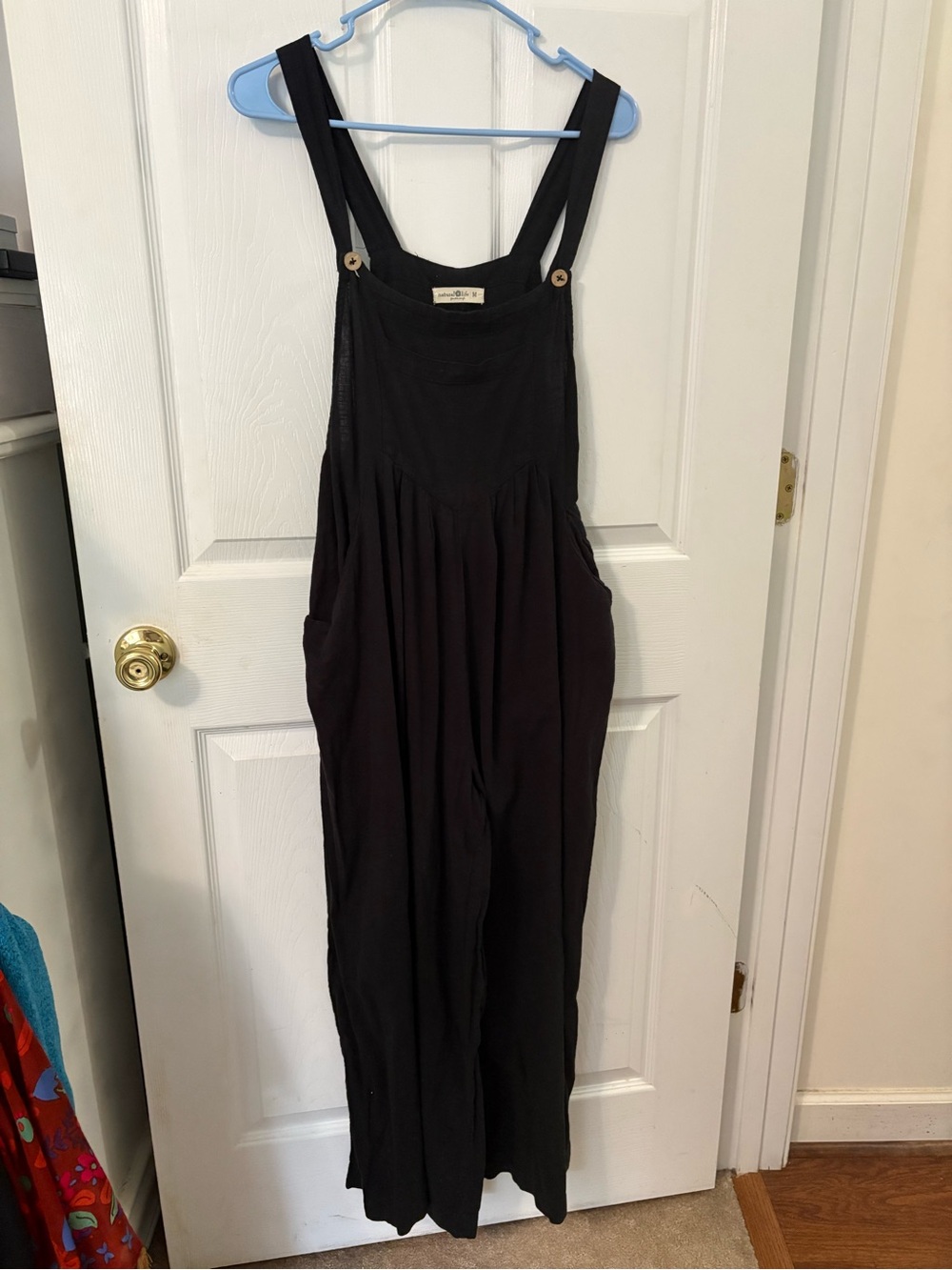 NATURAL LIFE Black Wide-Leg Overalls Jumpsuit with Pockets